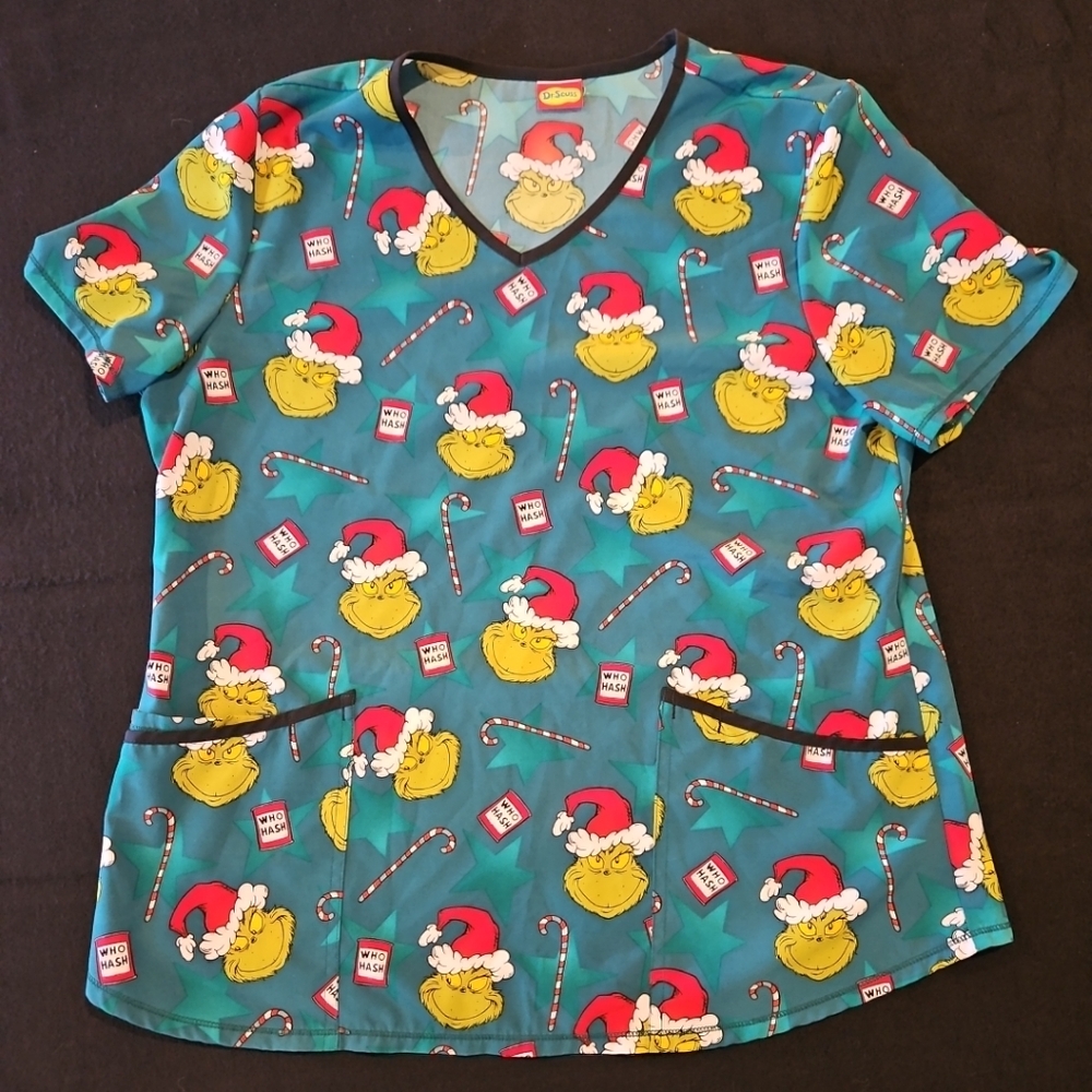 Dr. Seuss The Grinch Nurse Scrubs Shirt Top Christmas Size Large